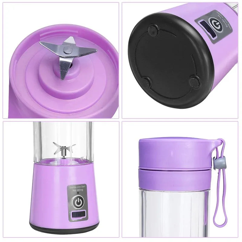 USB Rechargeable Juicer Blender 6-Blade Portable Personal Blender 380ml Food Grade Bottle, Mini Electric Mixer for Fruits & Smoothies, Double-Click Start by Bee To Door