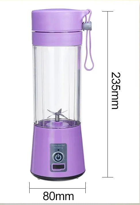 USB Rechargeable Juicer Blender 6-Blade Portable Personal Blender 380ml Food Grade Bottle, Mini Electric Mixer for Fruits & Smoothies, Double-Click Start by Bee To Door