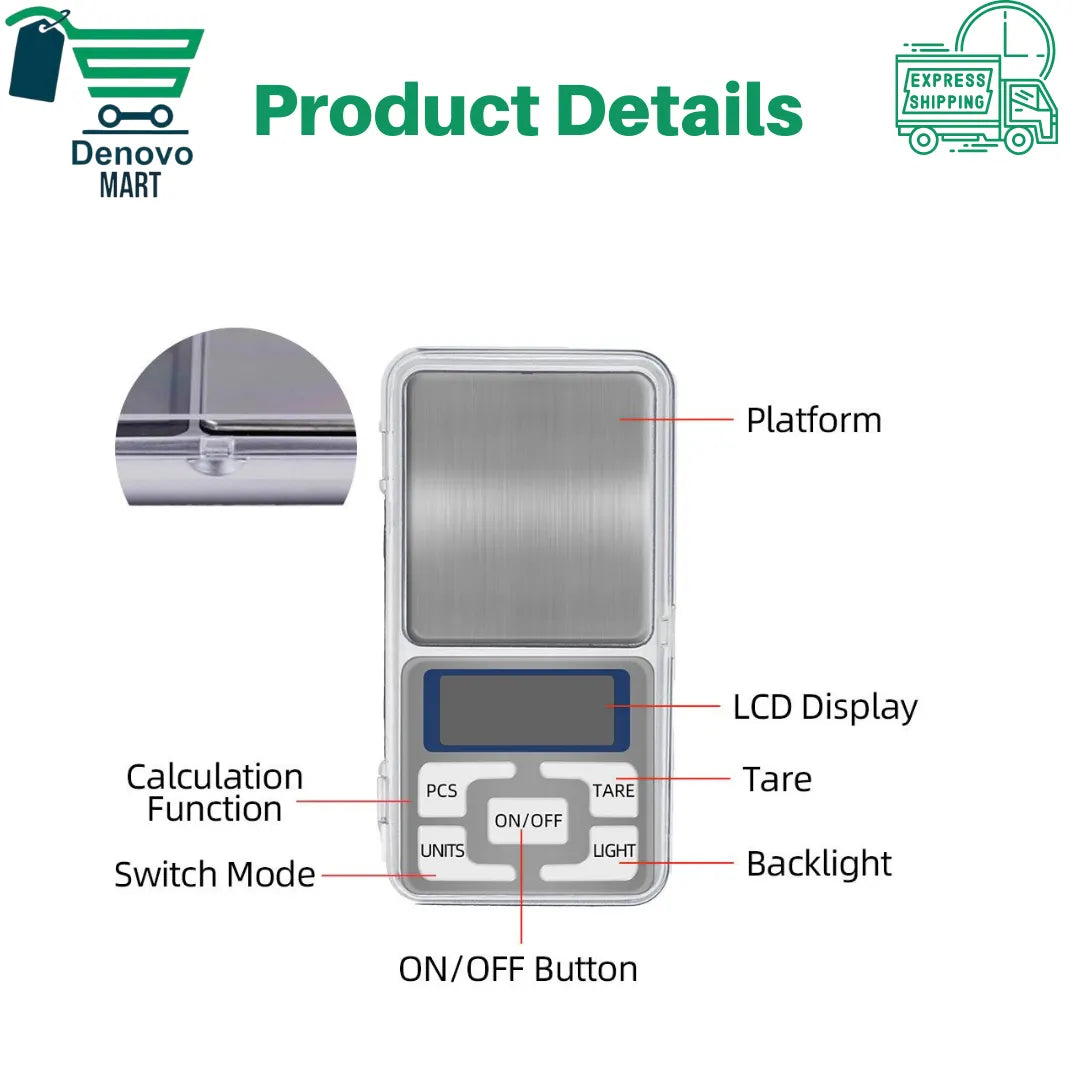 Digital Pocket Weight Scale 500 Gram x 0.01 Gram Scale use for Gold, Jewelry, and kitchen purposes
