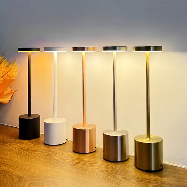 Minimalist Modern Metal Touch Table Lamp – USB Rechargeable, Dimmable & Color Adjustable LED Night Light